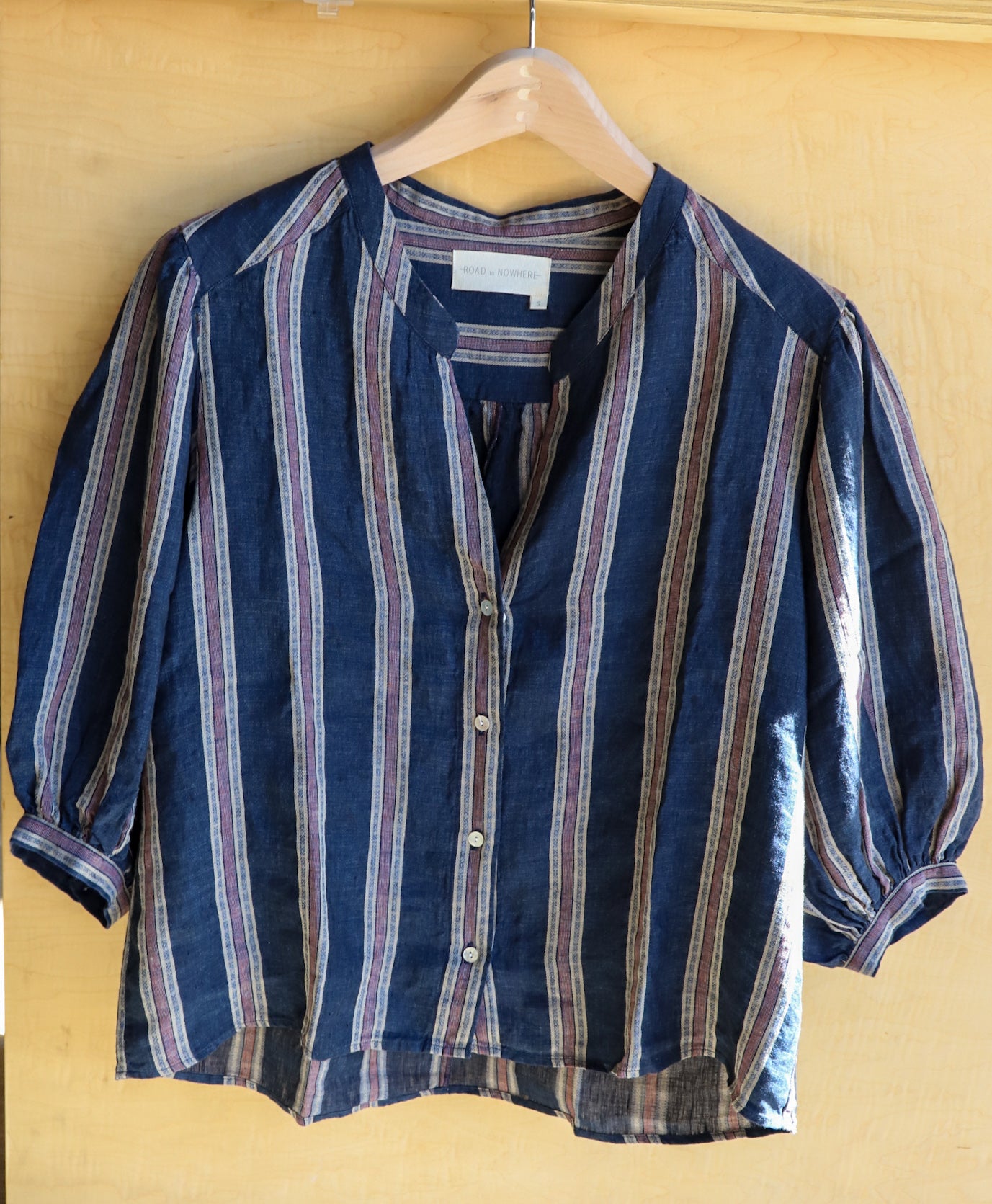 Road to Nowhere Edith Linen Blouse Bordeaux Stripe