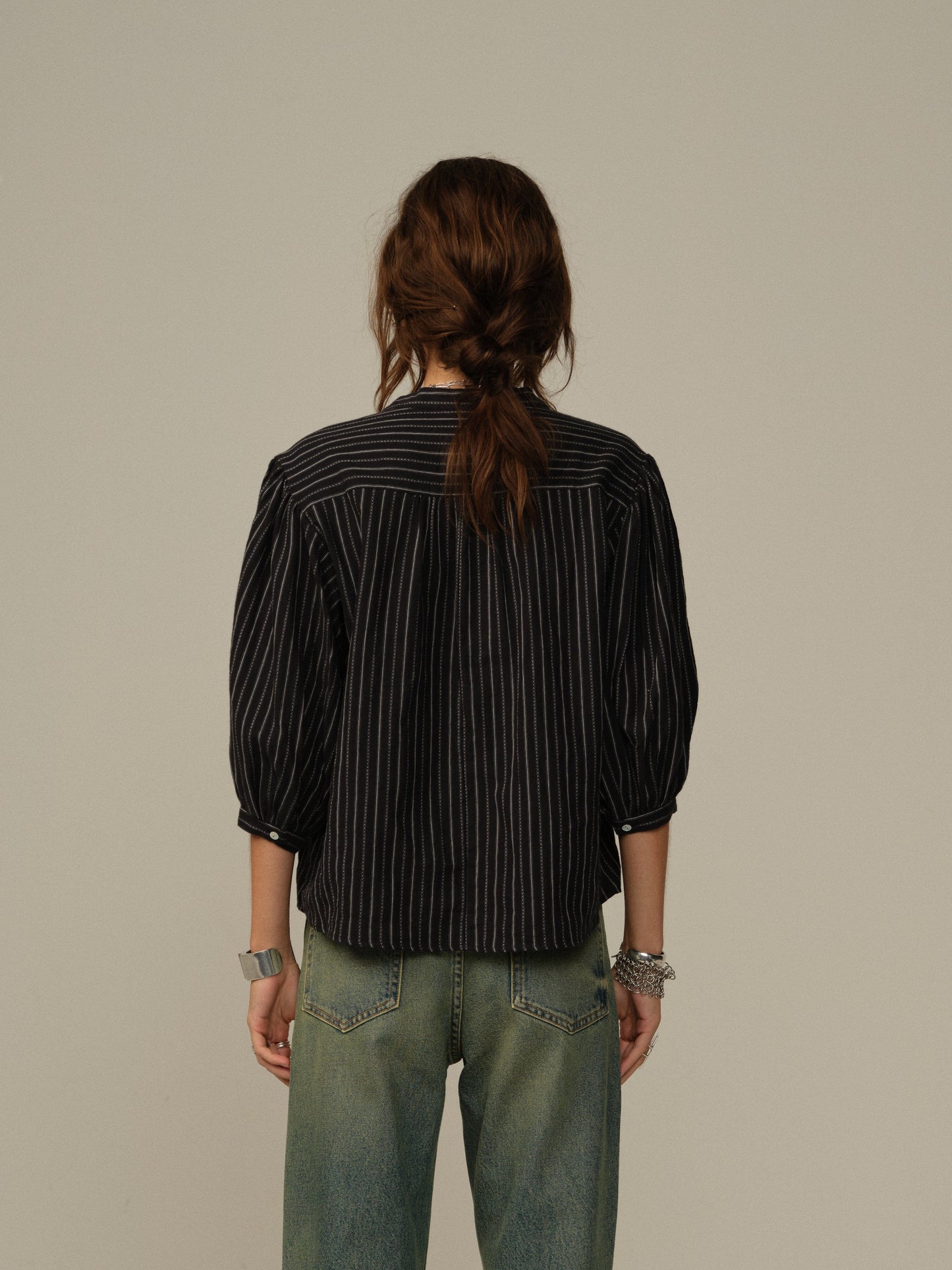 Road to Nowhere Edith Japanese Organic Cotton Blouse Black Stripe