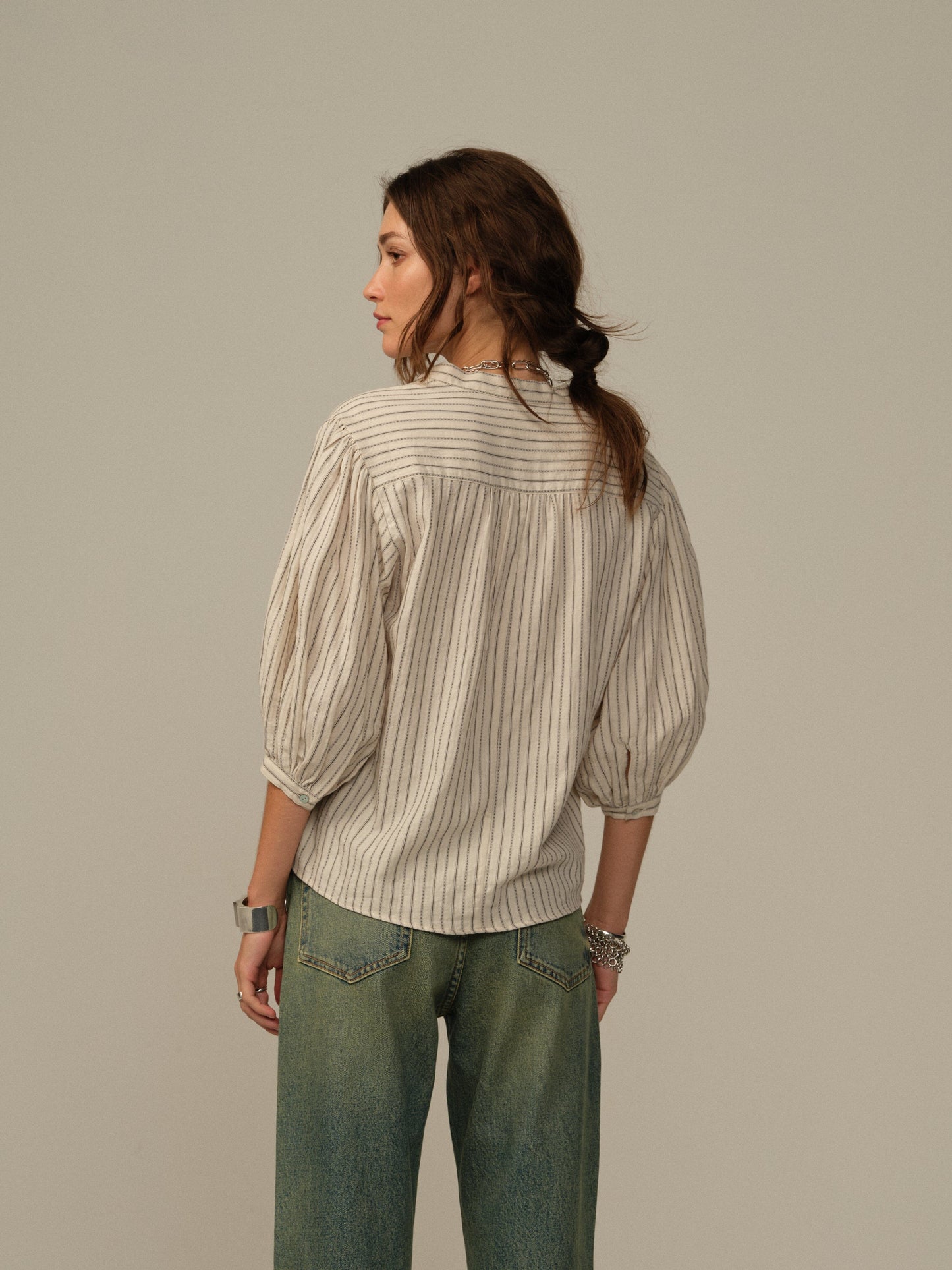 Road to Nowhere Edith Japanese Organic Cotton Blouse Cream Stripe