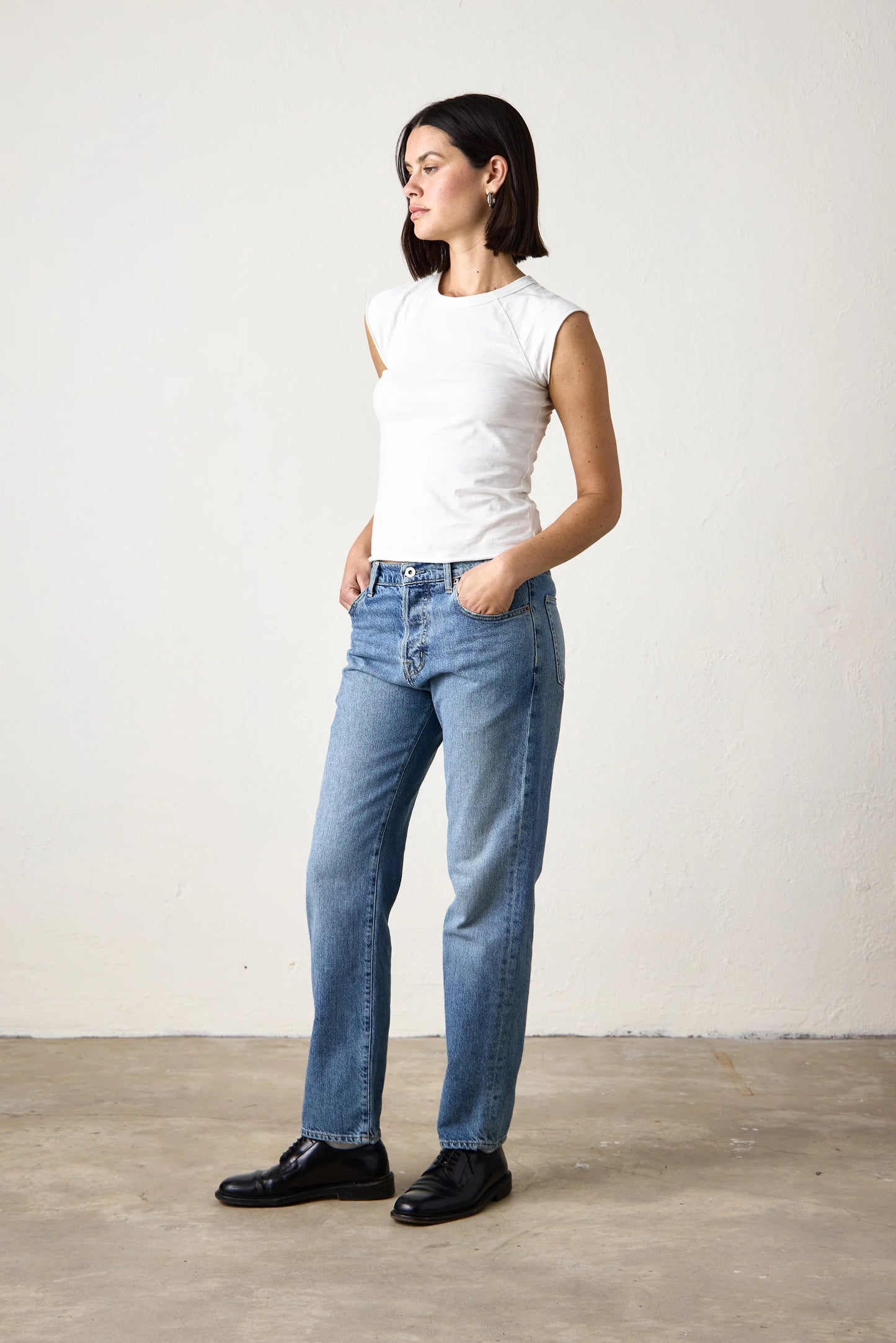 NSF OWEN Mid Rise Slouchy Straight Jean OCEANSIDE