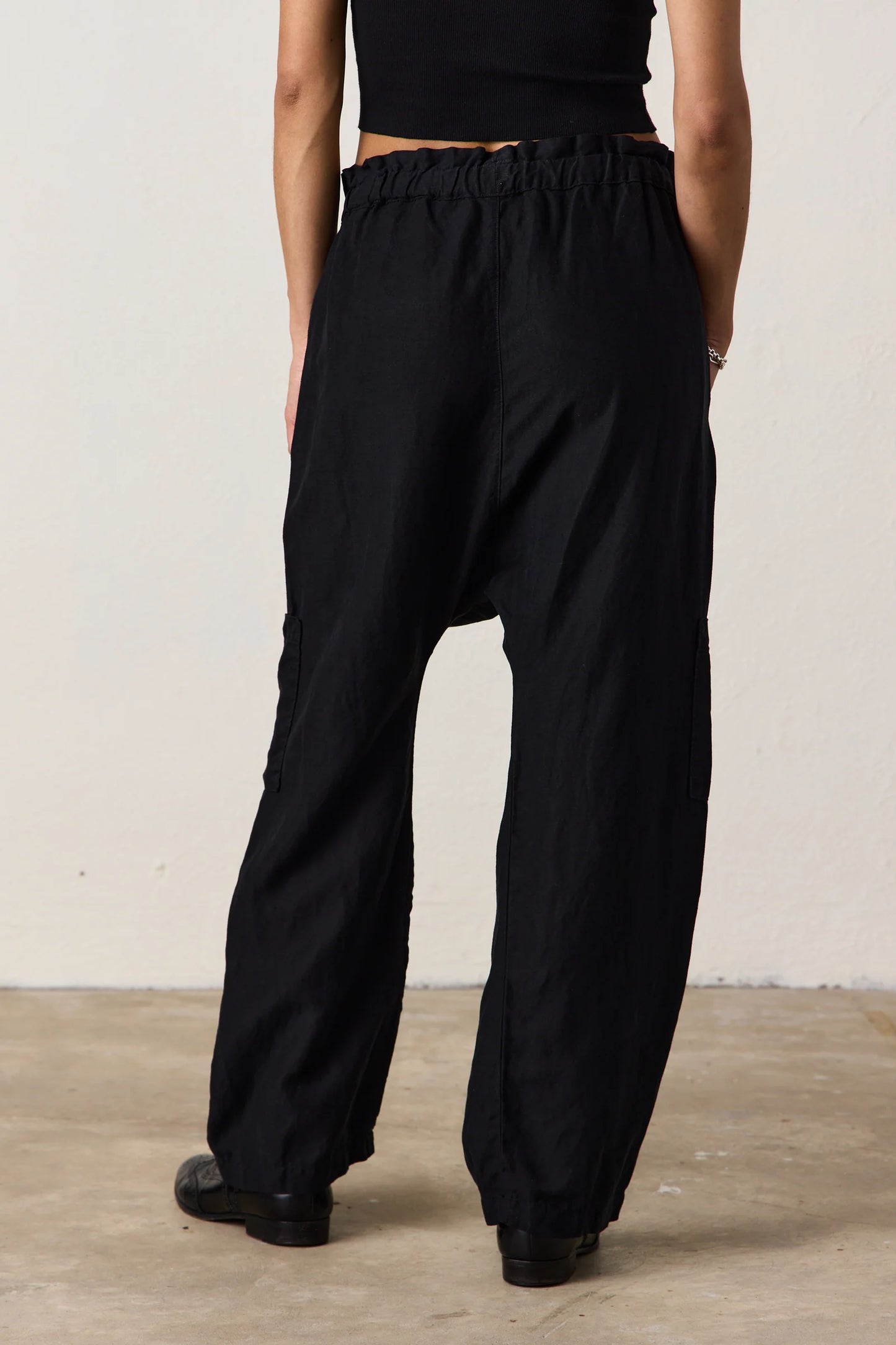 NSF Shailey paperbag waist lyocell linen pant BLACK