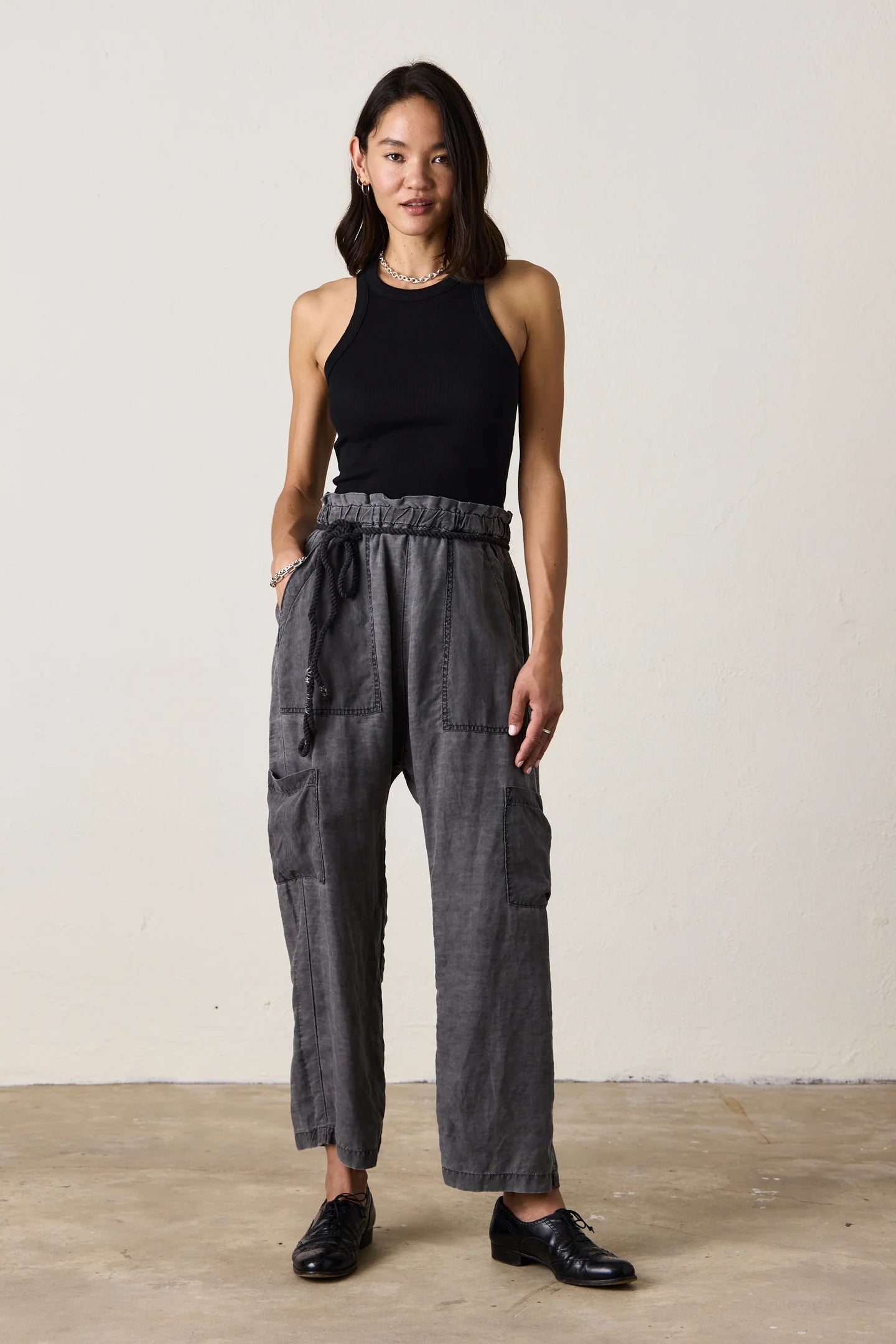 NSF Shailey paperbag waist lyocell linen pant FADED BLACK
